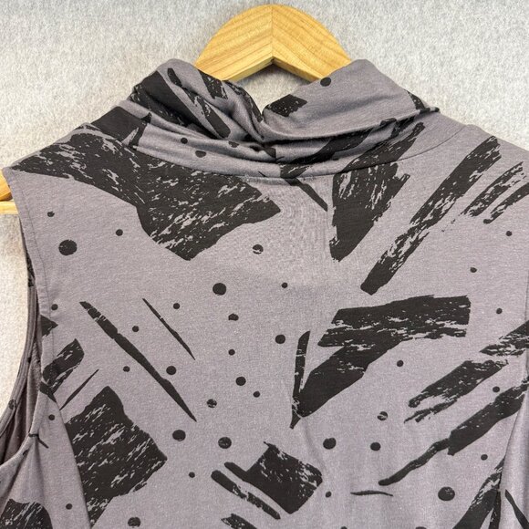 Chalet Womens Size XL Gray Sleeveless Cowl Neck Top Abstract Black Print Pockets - Picture 9 of 14